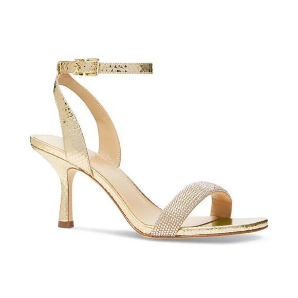 Michael Kors Women's Carrie Snake Embossed Leather Sandal, Pale Gold Size 7.5M - Picture 1 of 3